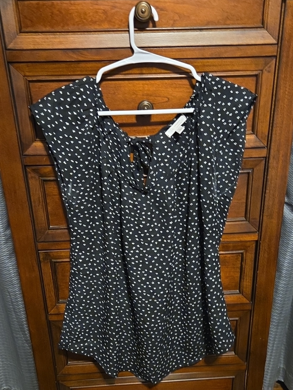 LC Lauren Conrad Black Blouse with White Heart Print